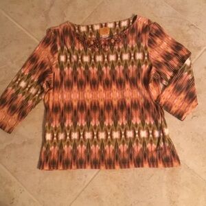 Ruby Rd. Orange and Green Patterned Blouse